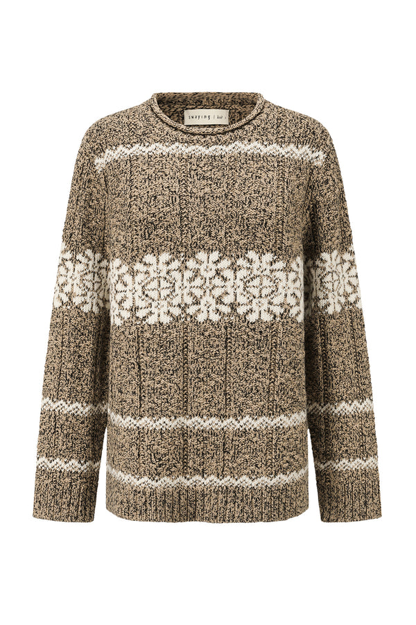 SWAYING 25 Autumn/Winter Fair Isle Jacquard Oversized Sweater SW-SW25AW1T25C1S2-ZB Brown and White